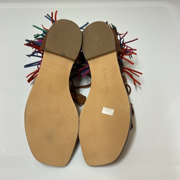 Zara Multicolored Fringe Brown Leather Sandals Size 6.5. NWT - Picture 9 of 10